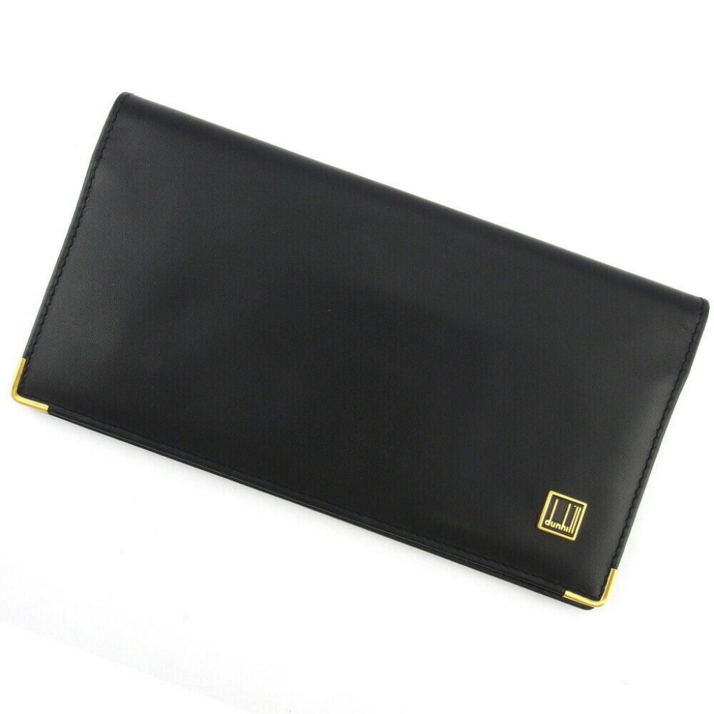 Dunhill Length Wallet Logo Plate Leather Auth C3979